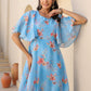 Janasya Bright Georgette Floral A-Line Dress | Swadesiicart