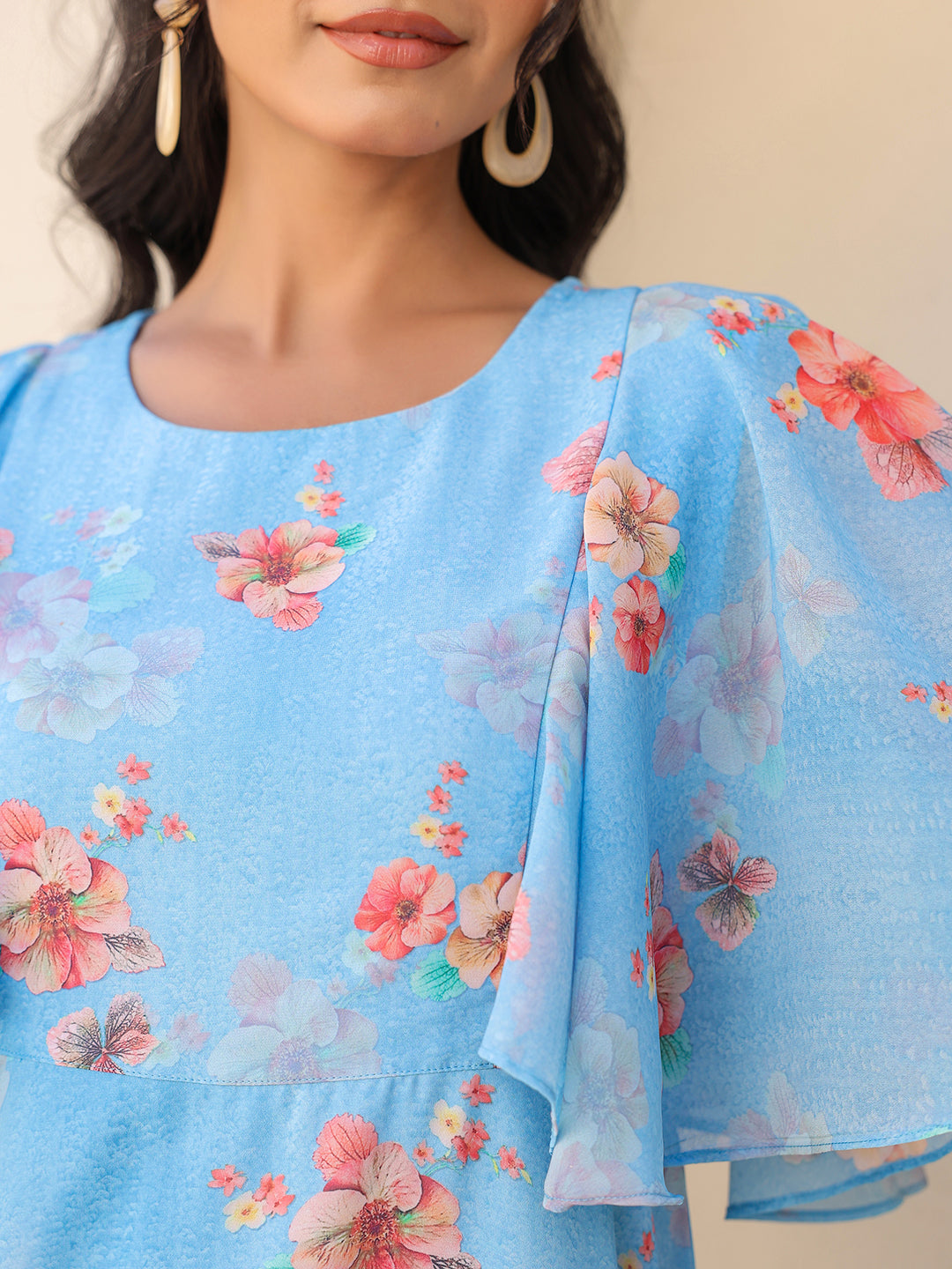 Janasya Bright Georgette Floral A-Line Dress | Swadesiicart