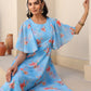 Janasya Bright Georgette Floral A-Line Dress | Swadesiicart