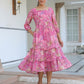 Janasya Dark Georgette Floral Tiered Dress | Swadesiicart