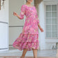Janasya Dark Georgette Floral Tiered Dress | Swadesiicart