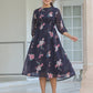 Janasya Dark Georgette Floral A-Line Dress | Swadesiicart