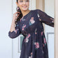 Janasya Dark Georgette Floral A-Line Dress | Swadesiicart