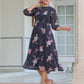 Janasya Dark Georgette Floral A-Line Dress | Swadesiicart