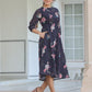 Janasya Dark Georgette Floral A-Line Dress | Swadesiicart