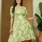 Janasya Light Cotton Floral A-Line Dress | Swadesiicart
