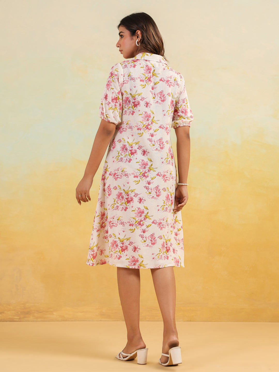 Janasya Light Cotton Floral A-Line Dress | Swadesiicart