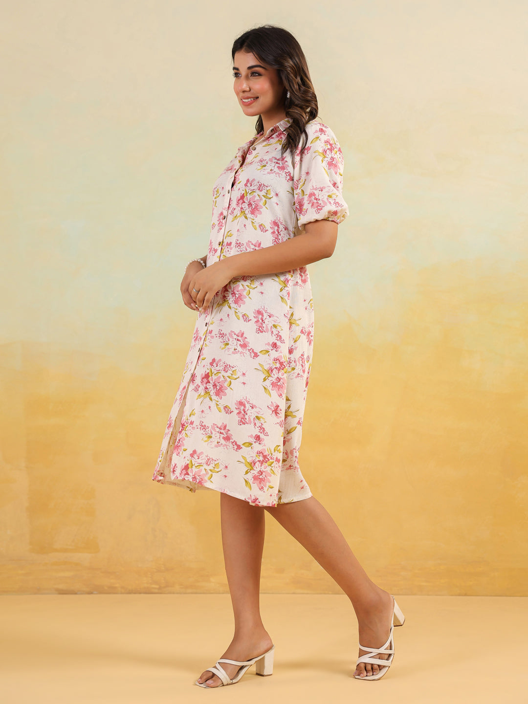 Janasya Light Cotton Floral A-Line Dress | Swadesiicart