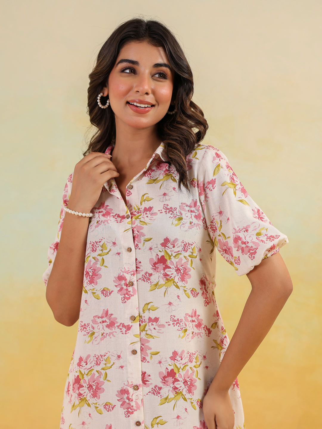 Janasya Light Cotton Floral A-Line Dress | Swadesiicart