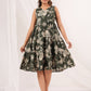 Janasya Dark Cotton Floral Tiered Dress | Swadesiicart