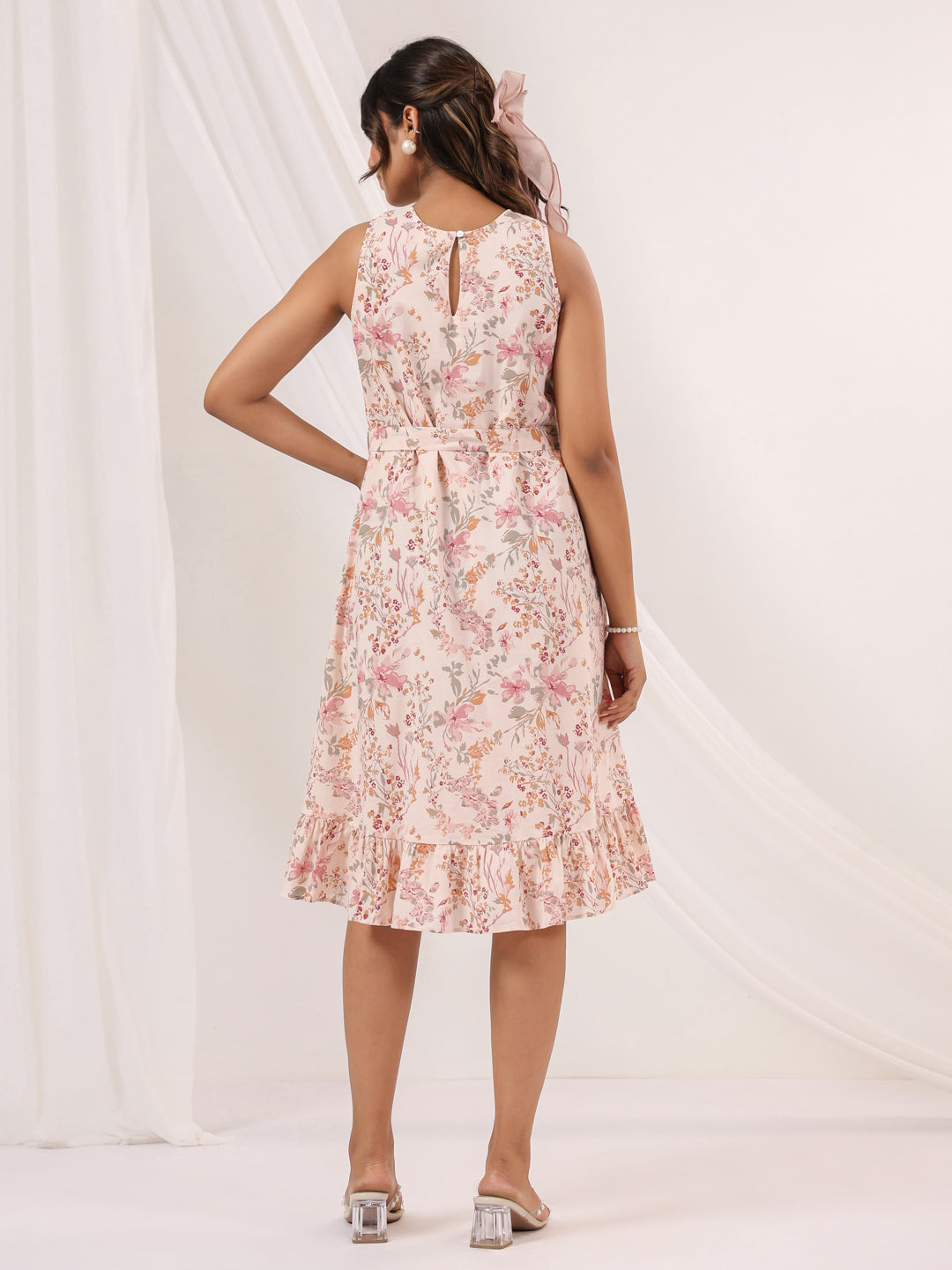 Janasya Light Cotton Floral A-Line Dress | Swadesiicart
