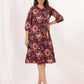 Janasya Dark Cotton Floral A-Line Dress | Swadesiicart