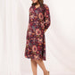 Janasya Dark Cotton Floral A-Line Dress | Swadesiicart