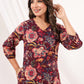 Janasya Dark Cotton Floral A-Line Dress | Swadesiicart