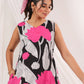 Janasya Dark Cotton Floral Handkerchief Dress | Swadesiicart
