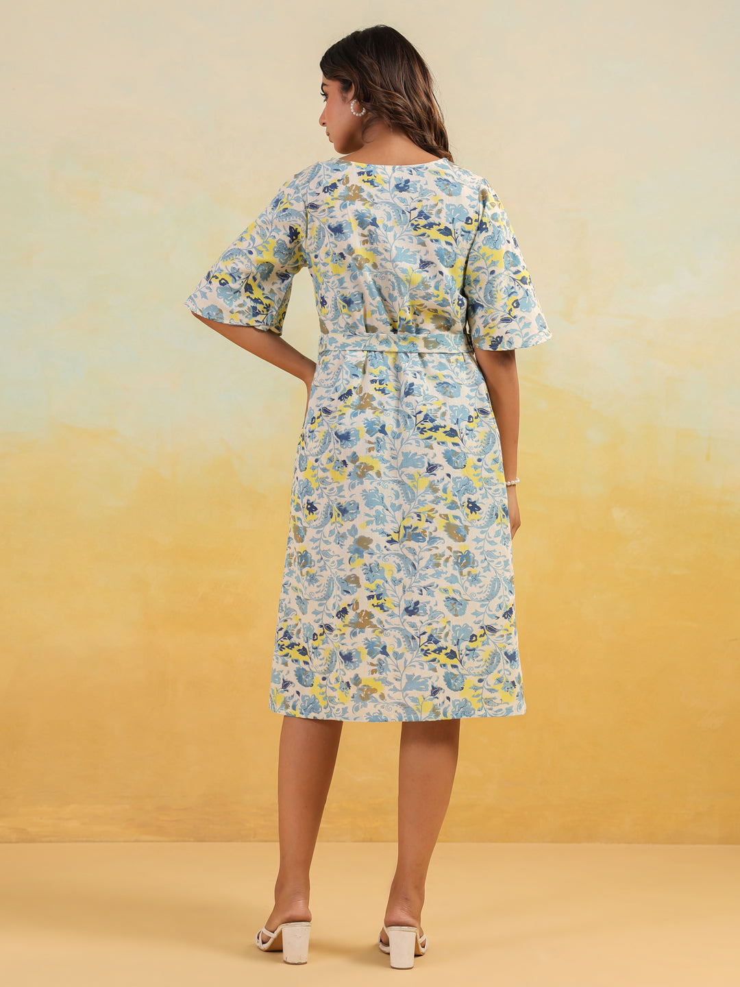 Janasya Light Cotton Floral A-Line Dress | Swadesiicart