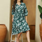 Janasya Dark Cotton Floral Fit & Flare Dress | Swadesiicart