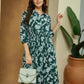 Janasya Dark Cotton Floral Fit & Flare Dress | Swadesiicart