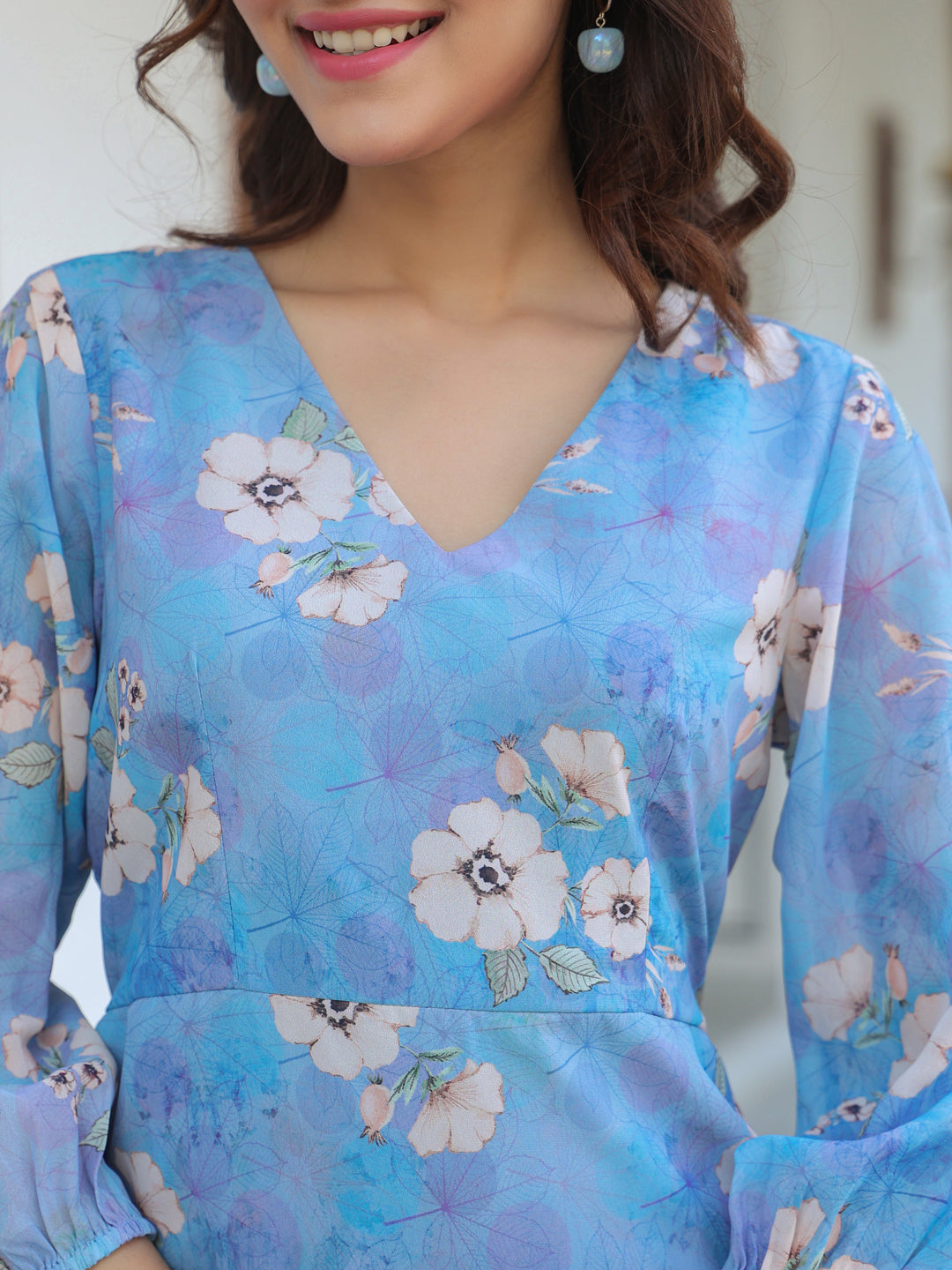 Janasya Light Georgette Floral A-Line Dress | Swadesiicart