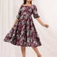 Janasya Dark Cotton Floral Tiered Dress | Swadesiicart