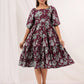 Janasya Dark Cotton Floral Tiered Dress | Swadesiicart