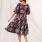 Janasya Dark Cotton Floral Tiered Dress | Swadesiicart
