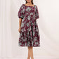 Janasya Dark Cotton Floral Tiered Dress | Swadesiicart