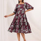 Janasya Dark Cotton Floral Tiered Dress | Swadesiicart