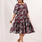 Janasya Dark Cotton Floral Tiered Dress | Swadesiicart