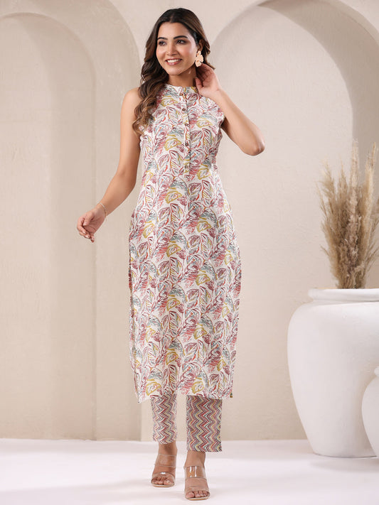 Janasya Light Cotton Floral Straight Kurta Set | Swadesiicart