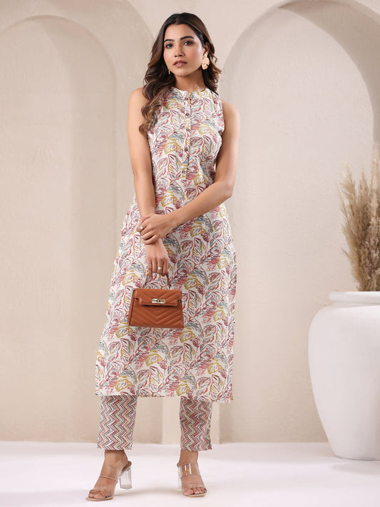 Janasya Light Cotton Floral Straight Kurta Set | Swadesiicart