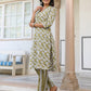 Janasya Dark Cotton Floral Straight Kurta Set | Swadesiicart