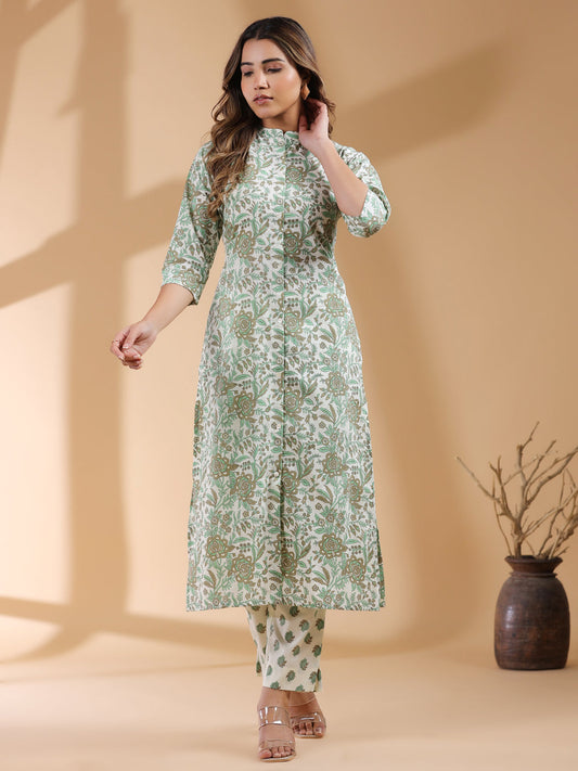 Janasya Light Cotton Floral Straight Kurta Set | Swadesiicart