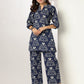 Janasya Dark Cotton Ikkat Straight Top & Bottom Set | Swadesiicart