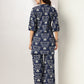 Janasya Dark Cotton Ikkat Straight Top & Bottom Set | Swadesiicart