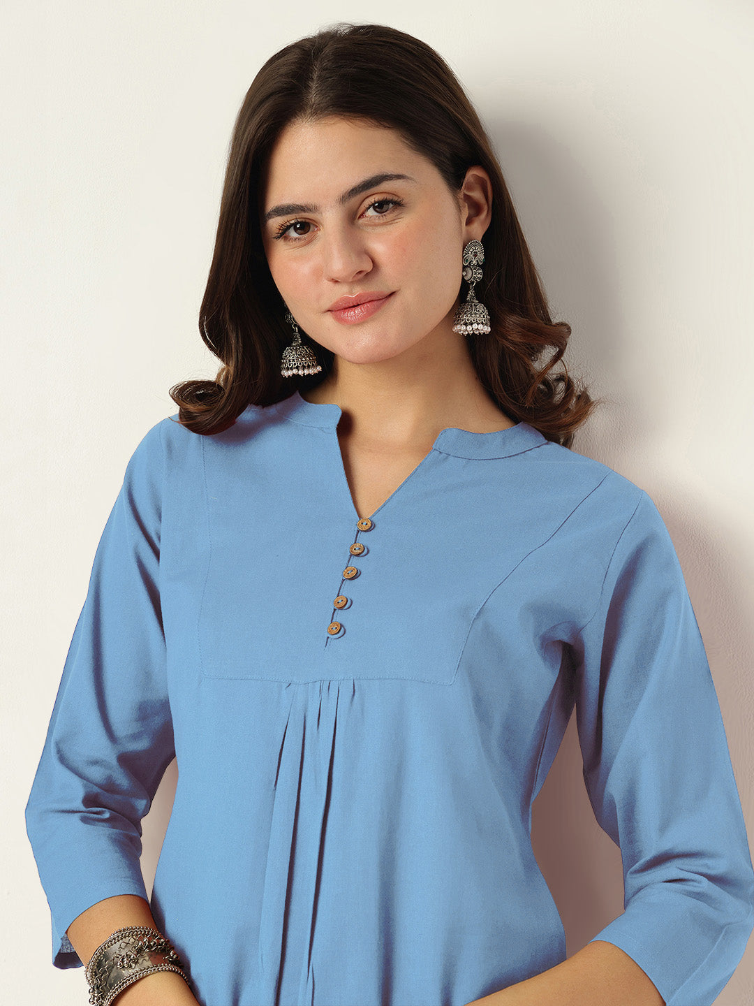 Janasya Light Cotton Solid A-Line Top & Bottom Set | Swadesiicart