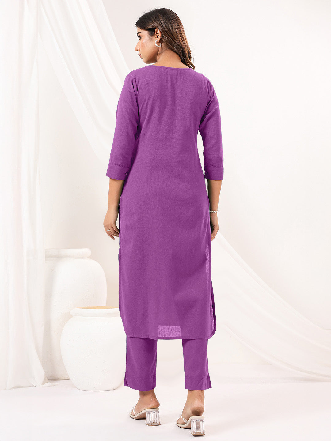 Janasya Light Cotton Solid Straight Kurta Set | Swadesiicart