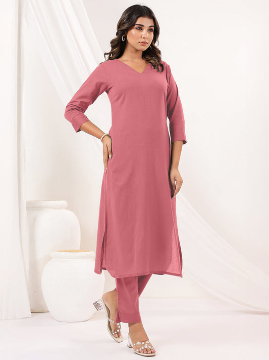 Janasya Light Cotton Solid Straight Kurta Set | Swadesiicart