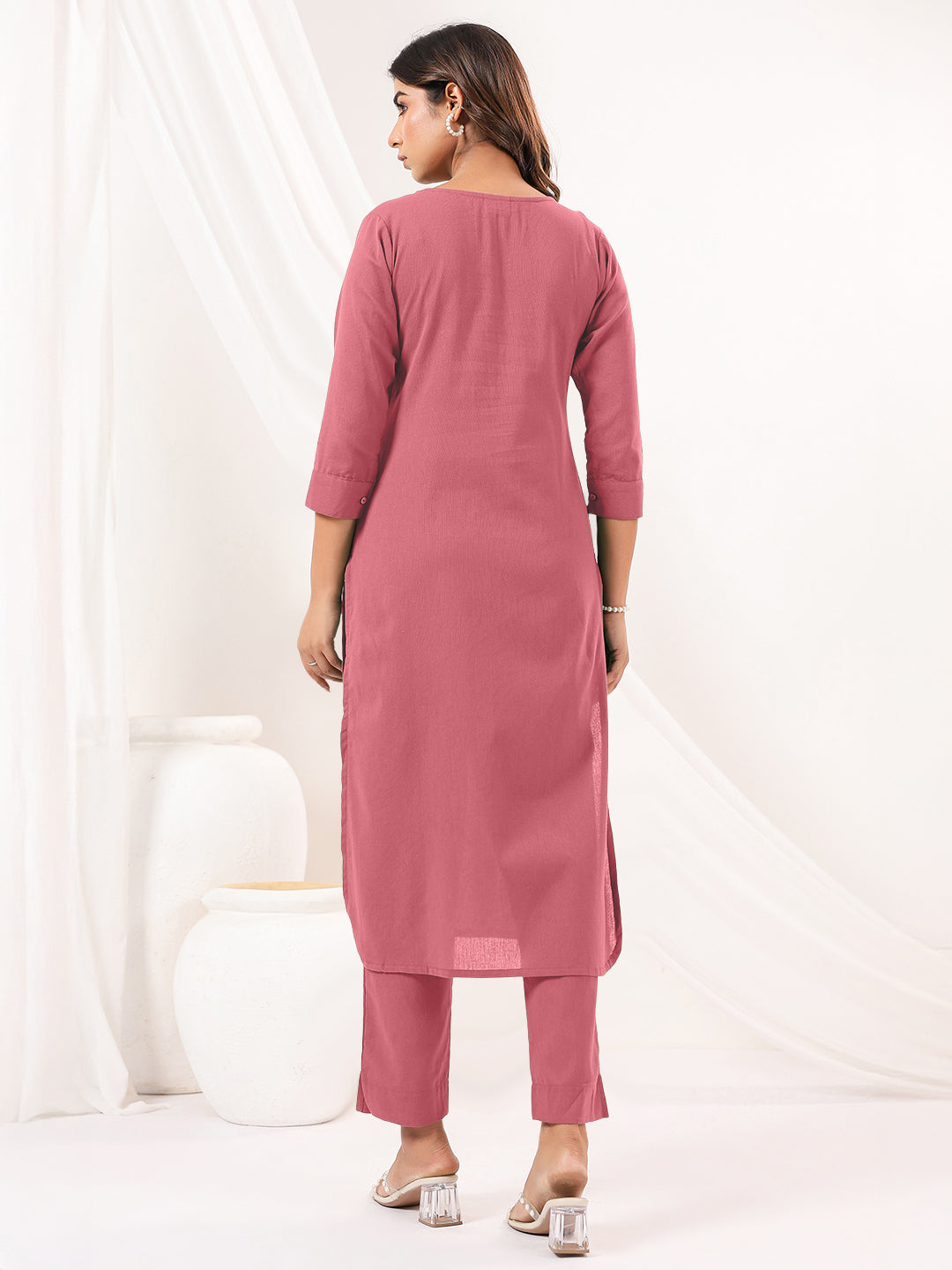 Janasya Light Cotton Solid Straight Kurta Set | Swadesiicart