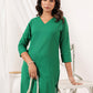 Janasya Dark Cotton Solid Straight Kurta Set | Swadesiicart