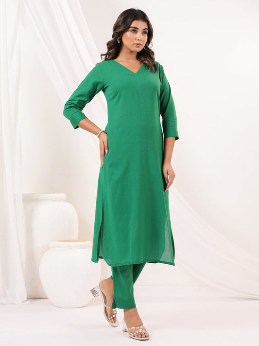Janasya Dark Cotton Solid Straight Kurta Set | Swadesiicart