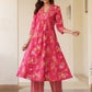 Janasya Bright Cotton Floral A-Line Kurta Set | Swadesiicart