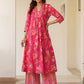 Janasya Bright Cotton Floral A-Line Kurta Set | Swadesiicart