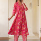 Janasya Bright Cotton Floral A-Line Kurta Set | Swadesiicart