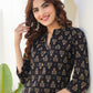 Janasya Dark Cotton Floral Straight Kurta Set | Swadesiicart