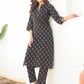 Janasya Dark Cotton Floral Straight Kurta Set | Swadesiicart
