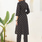 Janasya Dark Cotton Floral Straight Kurta Set | Swadesiicart