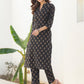 Janasya Dark Cotton Floral Straight Kurta Set | Swadesiicart
