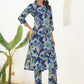 Janasya Dark Cotton Floral Straight Kurta Set | Swadesiicart