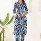Janasya Dark Cotton Floral Straight Kurta Set | Swadesiicart